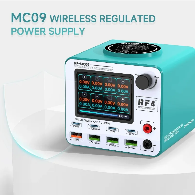RF4 RF-MC09 Desktop Power Supply 150W Full Speed Multi-Port Charger Wireless Charging for Repair Workbench Use