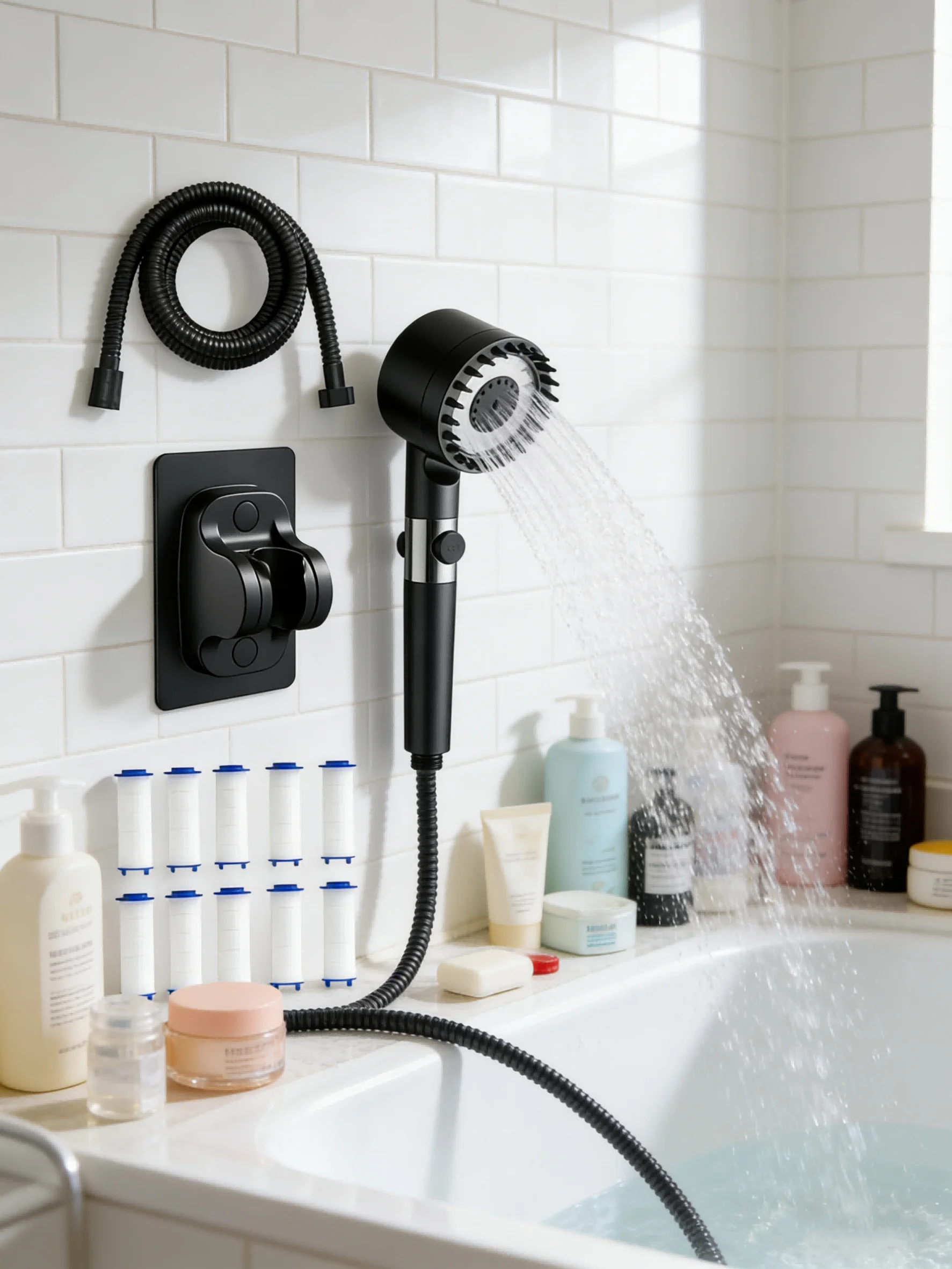 

Home Use Pressure-Boosting Handheld Showerhead with Massage Beads and Filter Cartridge High-Flow Bathroom Showerhead for Bathin