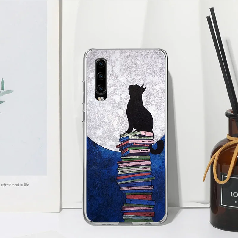 القط الأسود حالة الهاتف الكرتون لهواوي p30 p40 p20 p10 لايت ميت 20 10 pro y5 y6 y7 y9s p الذكية z