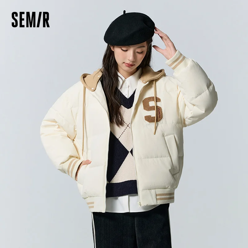 Piumini Semir da donna staccabili con cappuccio Colorblock stile college cappotti invernali testurizzati larghi abiti invernali donna