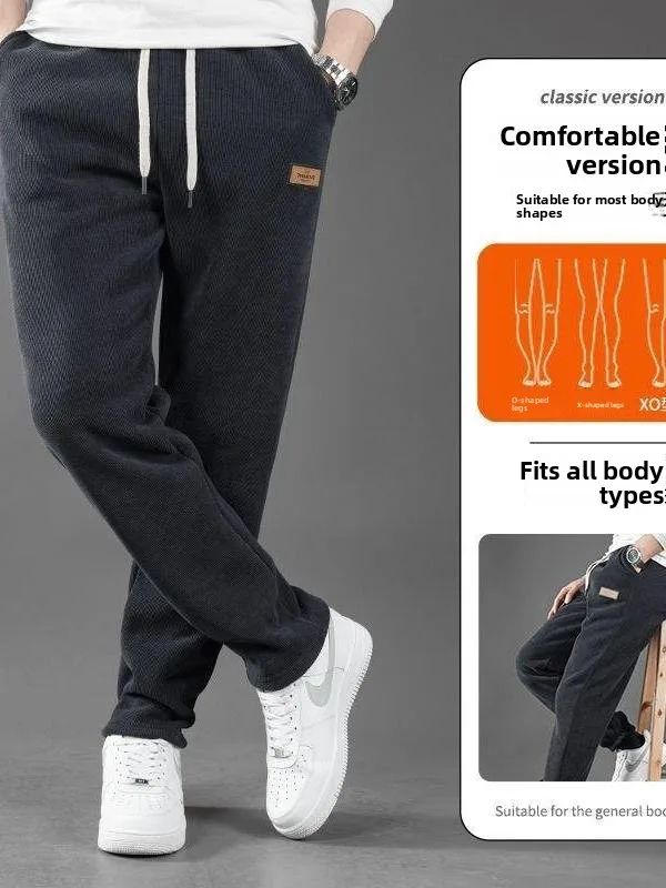

Men's Winter Thiened Fce Lined Straight Leg Casual Pants Warm Sweatpants Orlon Fiber l Waist Zipper Ciwalk