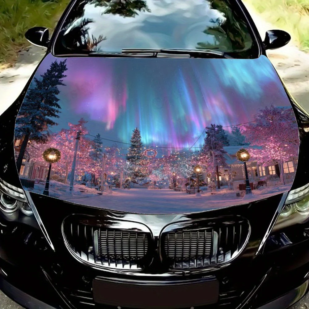 Christmas Snow Scenery Car Hood Sticker Packaging Vinyl Film Engine Hood Sticker Car Hood Protective Film Car Parts Accessories