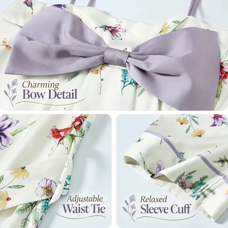 Women's White Floral Smooth-Finish Robe and Nightdress Set