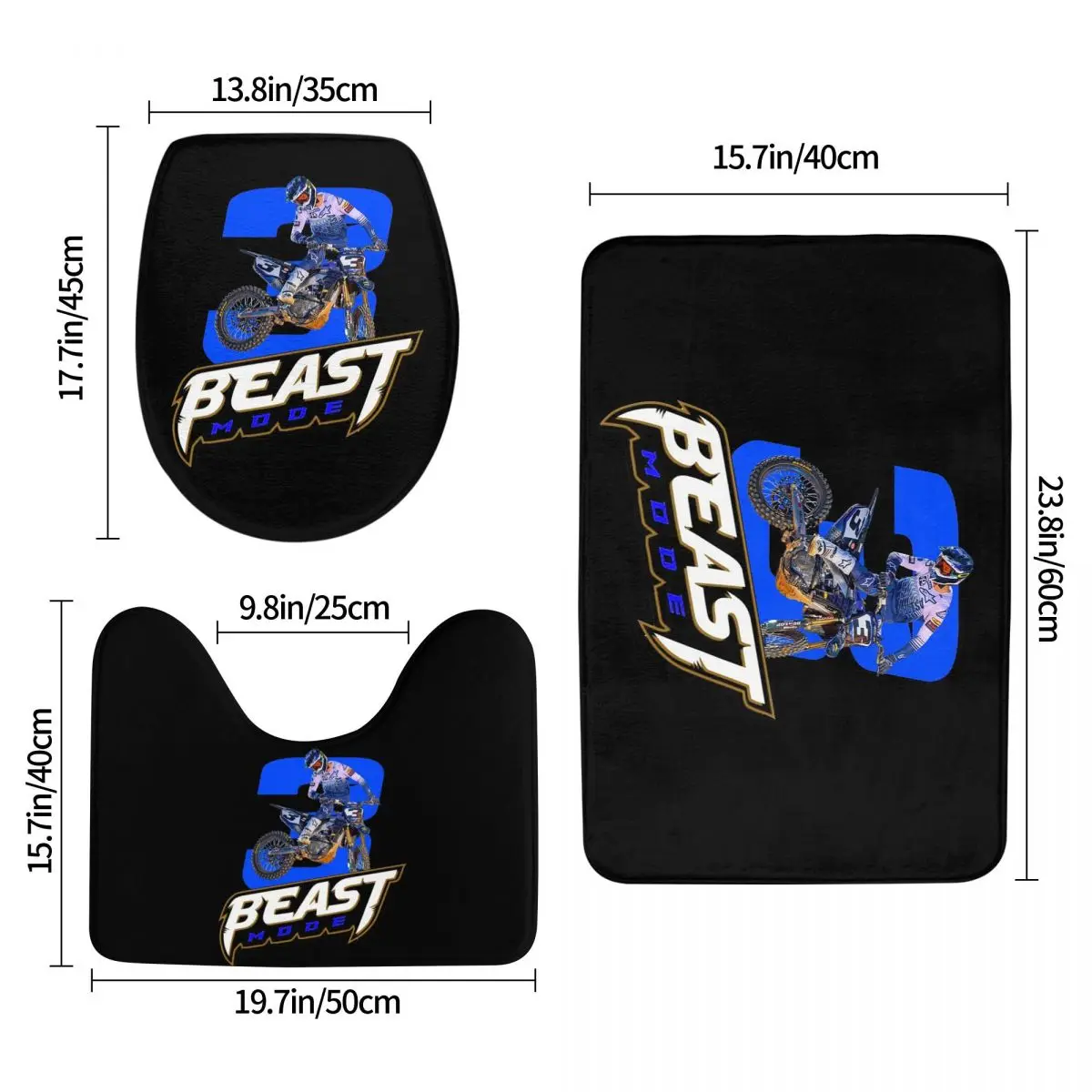 Eli Tomac ET3 3 Pcs Bath Mat Bathroom Set Toilet Lid Cover Home Decor Non-Slip Carpet Floor Rug