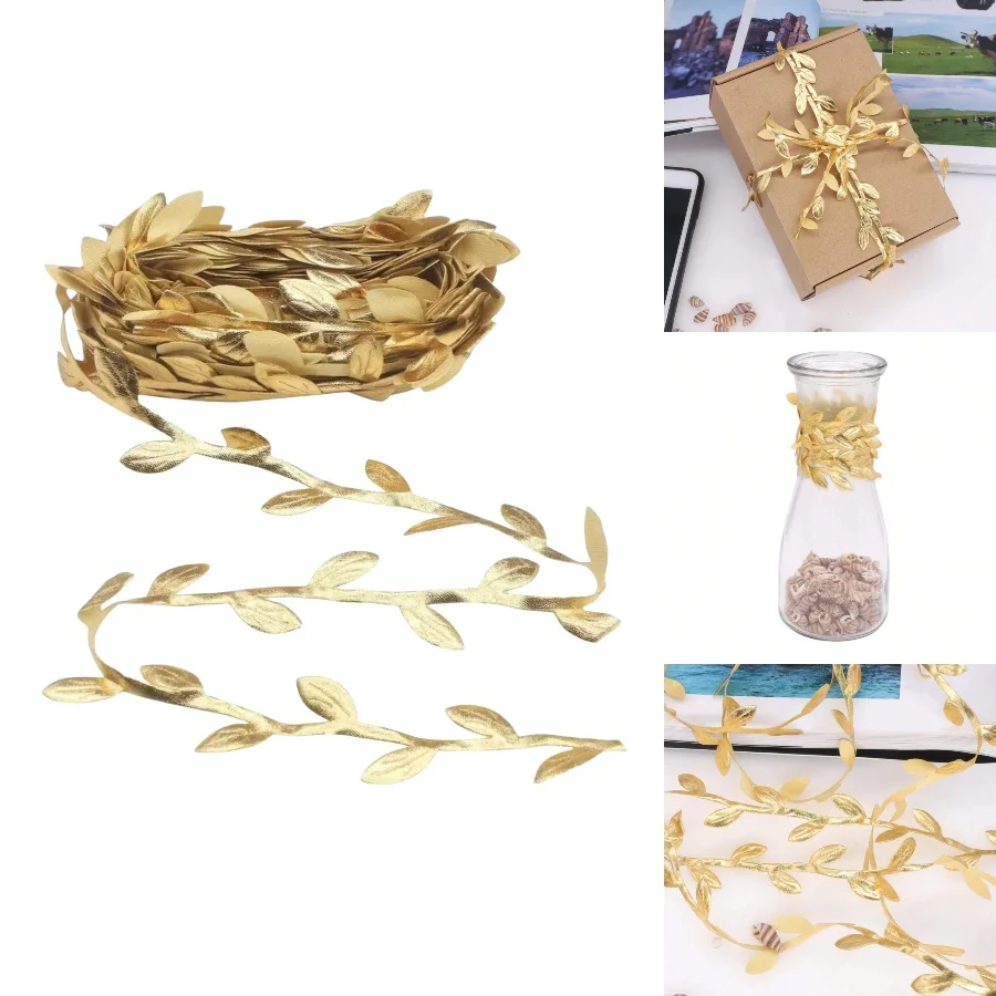 10/20m Gold Leaves Leaf Ribbon, Vine Leaves Ribbon Trim Perfect Decoration for DIY Craft,Garland, Party,Wedding,Mother's Day