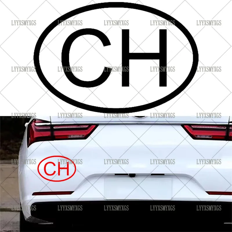 Self-Adhesive Custom CH Swiss Country Code Oval Car Stickers Waterproof Sunscreen Vinyl Decal PVC wholesale Car Accessories