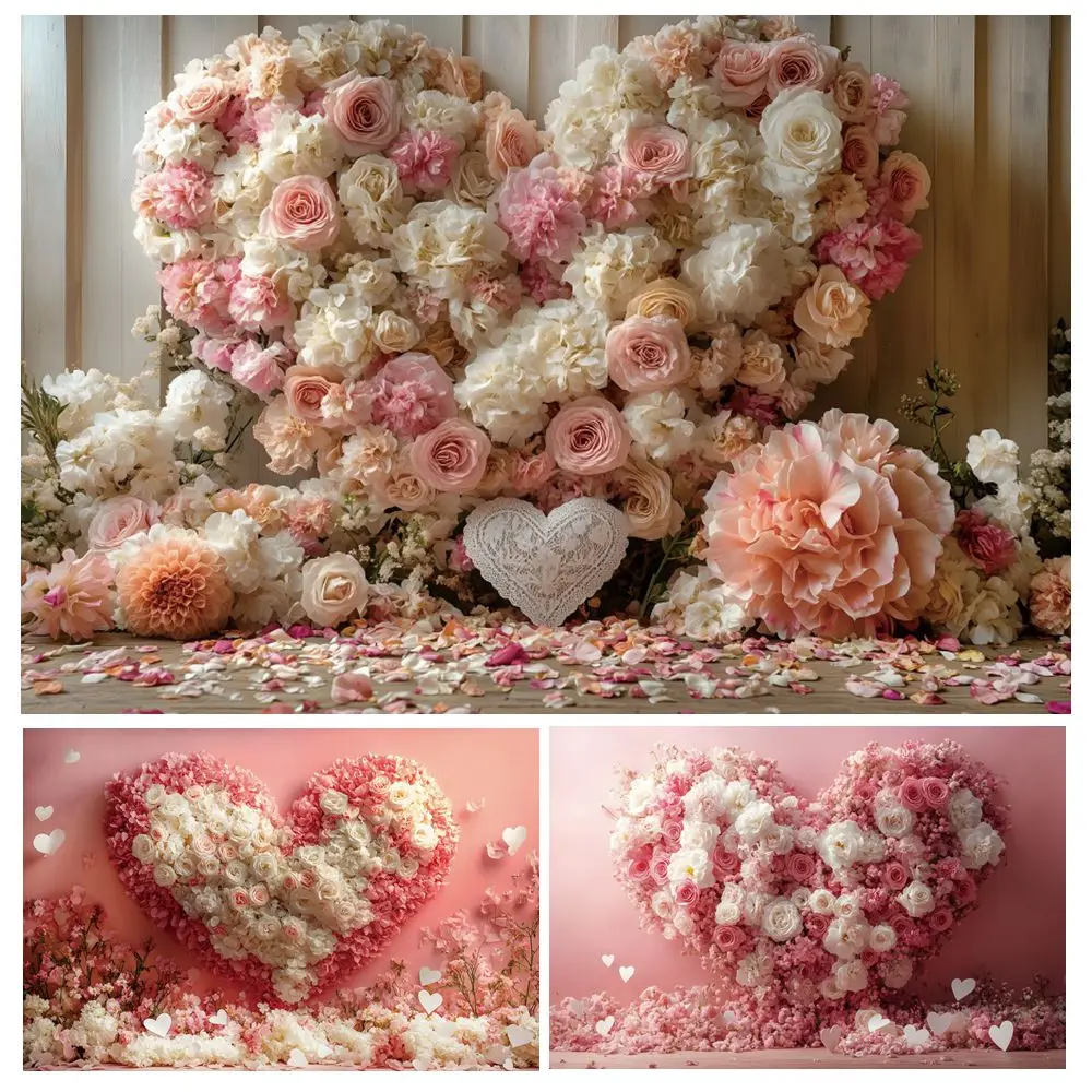 

Valentine's Day Rose Love Heart Flowers Backdrop February 14th Room Wall Decor Sweet Couple Portrait Photography Background