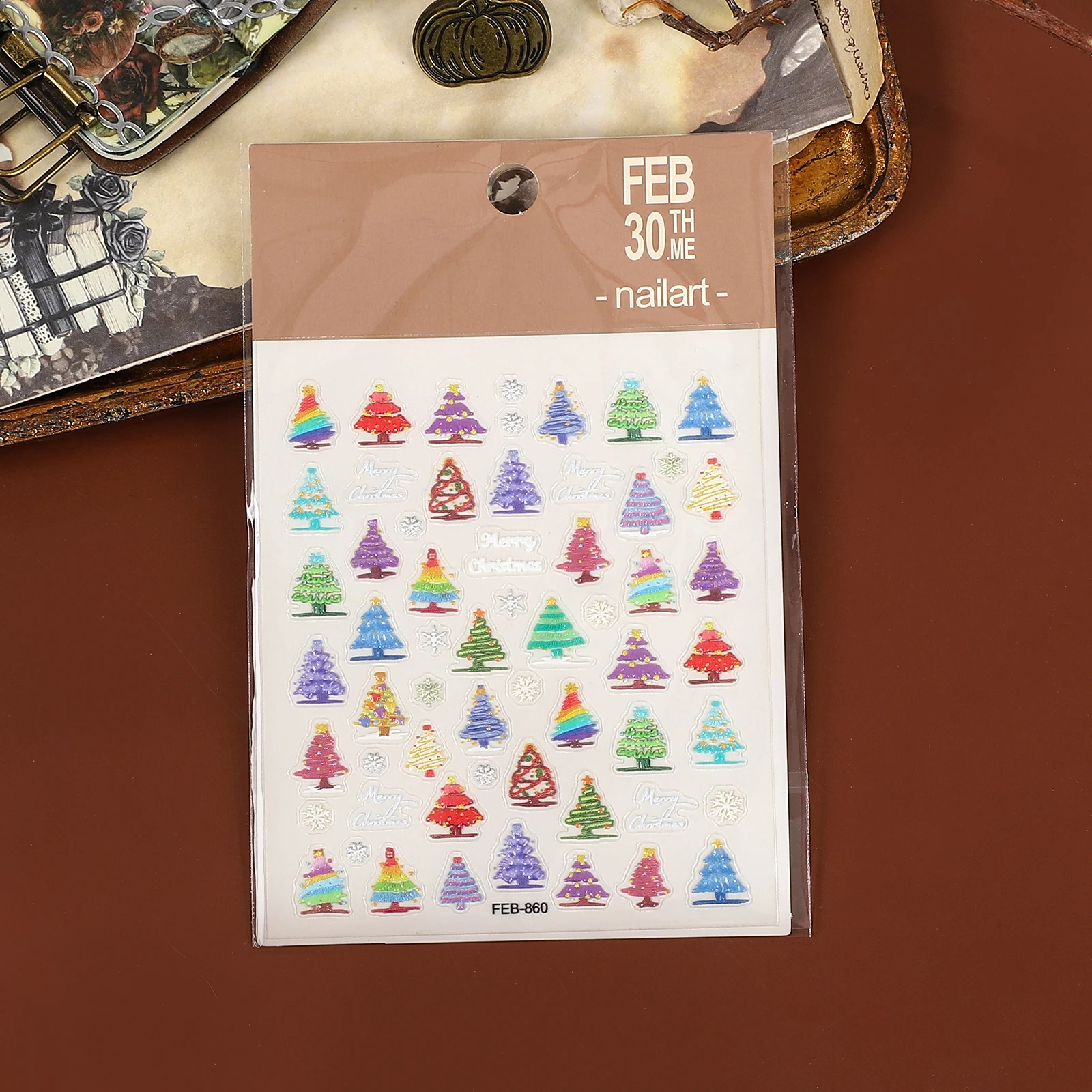 2 Pcs/set Kawaii Color Christmas Tree Landscape Manicure Decor PET Sticker Creative Journal Material Collage Stationery