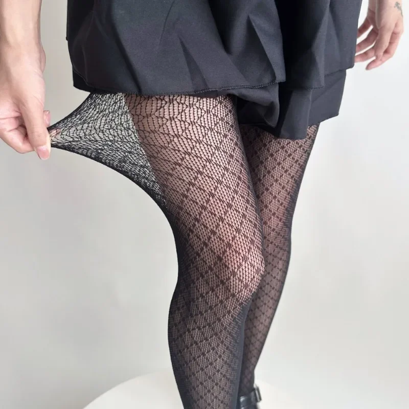 New Women's Sexy Grid Stockings Rhombus Dotted Line Pattern Mesh Fishnet Tights High-Stretch Spicy Girl American Retro Pantyhose