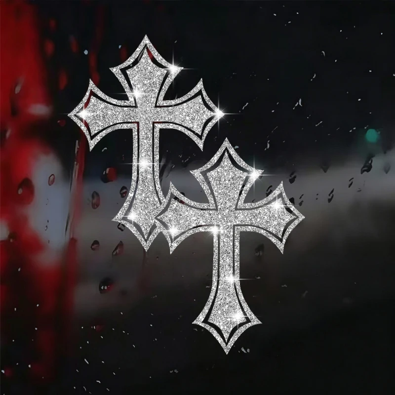 Gothic Cross Decal, Sparkling Glitter Decals, Wall Sticker, Doors Sticker, Car Sticker, Car Window Decoration, Vinyl Sticker