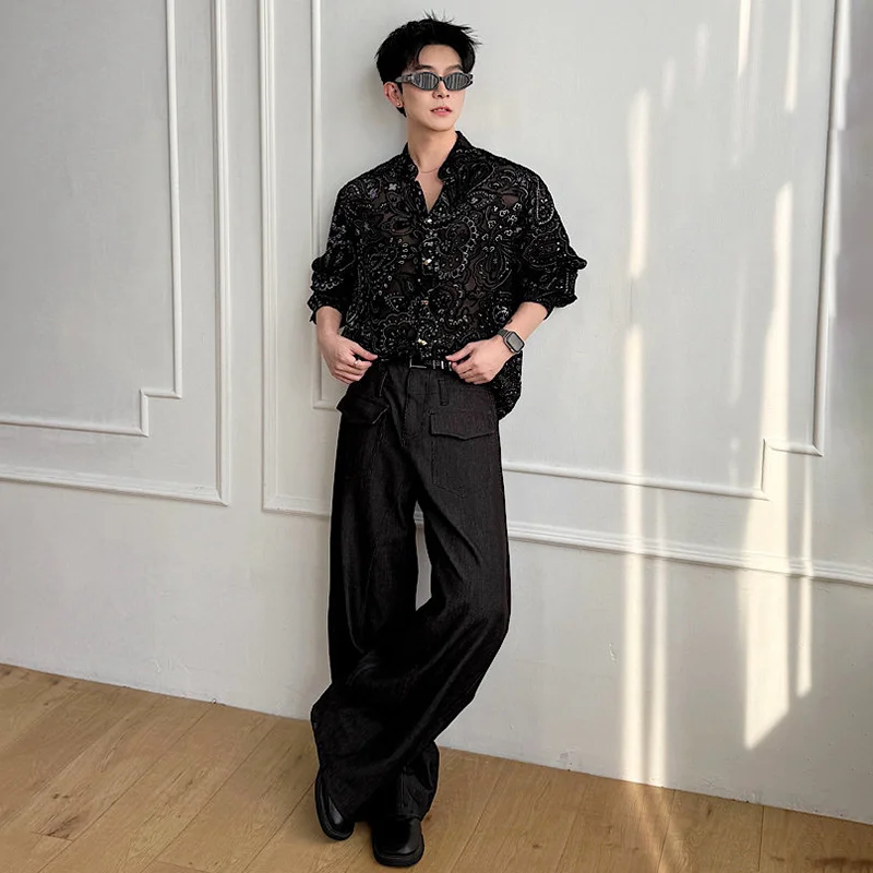 LUZHEN 2026 Autumn Men's Niche Design Velvet Embroidery Pattern Long Sleeve Shirts Elegant Luxury Metal Button Male Tops JY8796