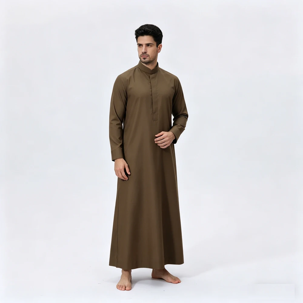 

Ethnic Men's Button Down Robe Jubba Thobe Muslim Dress Saudi Arabic Thoub Caftan Long Sleeves Pocket Djellaba Islamic Clothing