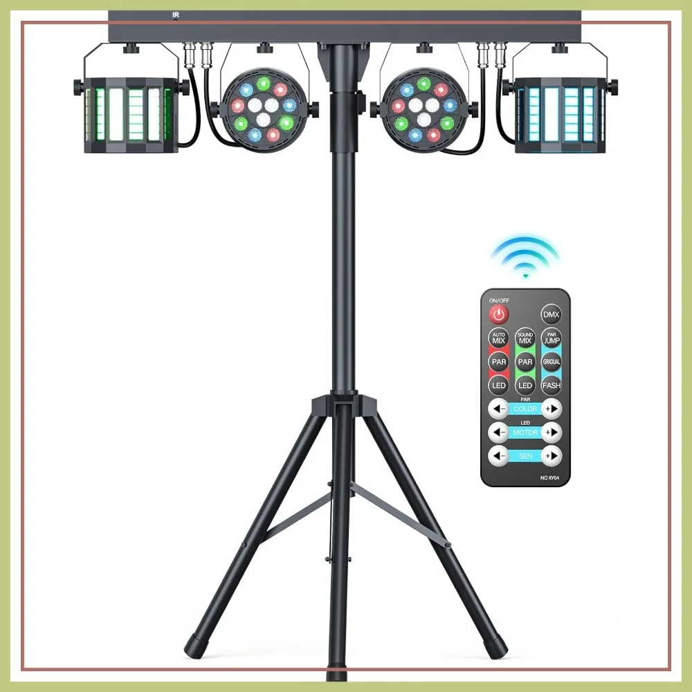 

5 in 1 DJ Lights with Stand, Stage Lighting for Parties, Sound Activated, DMX, Remote Control