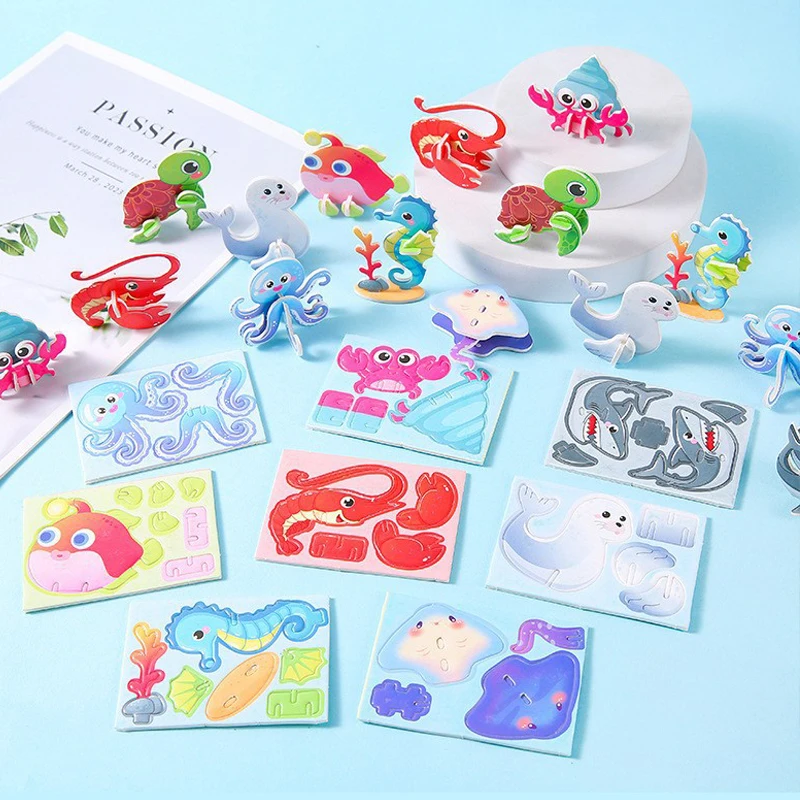 20pcs Cartoon Ocean Animals 3D Foam Puzzle Educational Toys Kids Birthday Party Favors Children\'s Prizes Gifts Goodie Bag Filler