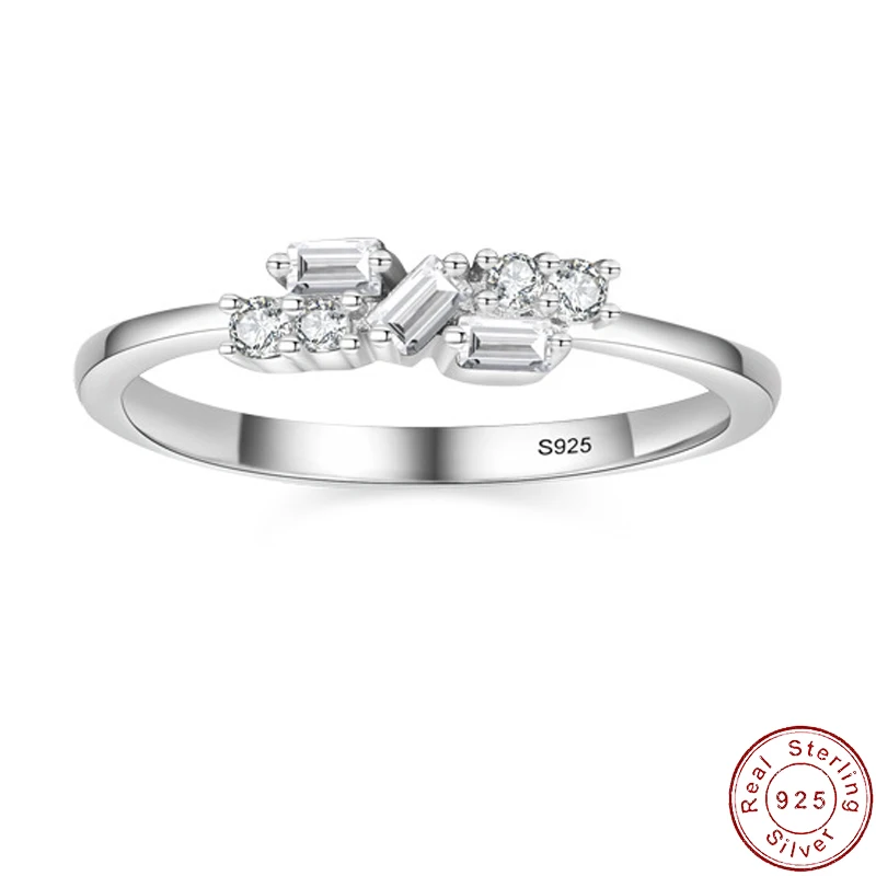 

Сверкающее геометрическое кольцо из стерлингового серебра 925 пробы с фианитами класса ААА в европейском стиле, многослойный браслет для женщин, ювелирные изделия на день рождения и свадьбу