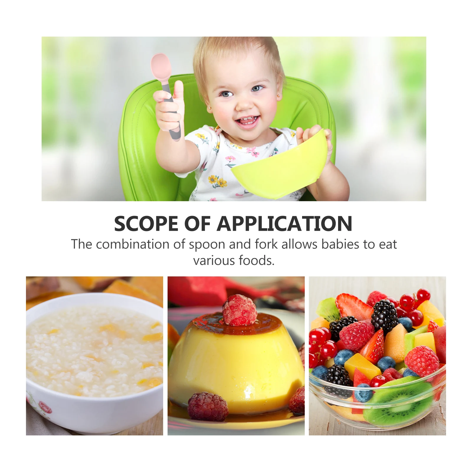 

2 set Baby Flatware Set Pp Spoon Fork Smooth Edges Ergonomic Design Anti-Skid Learning Tableware For Infant Toddler Feeding