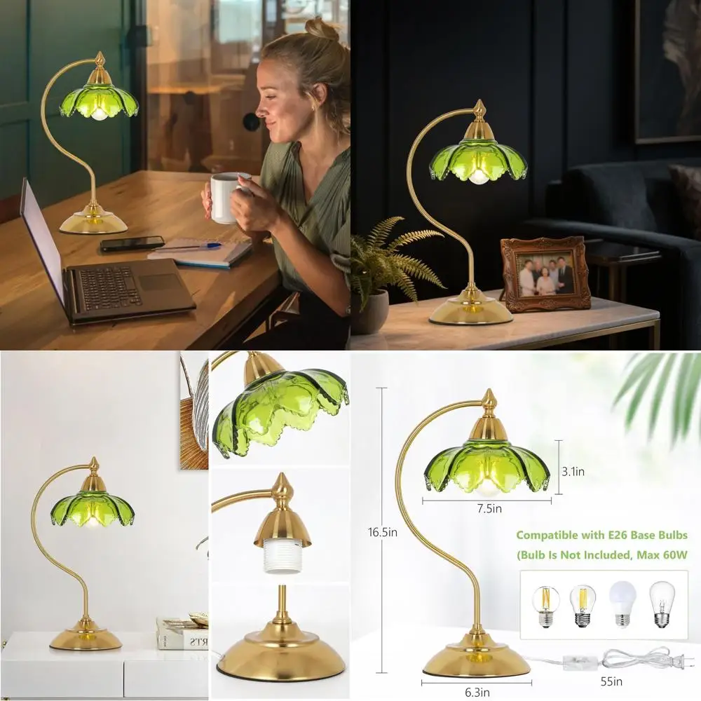 

Vintage Gold Plug-In Desk Lamp with Flower Design for Bedroom and Living Room