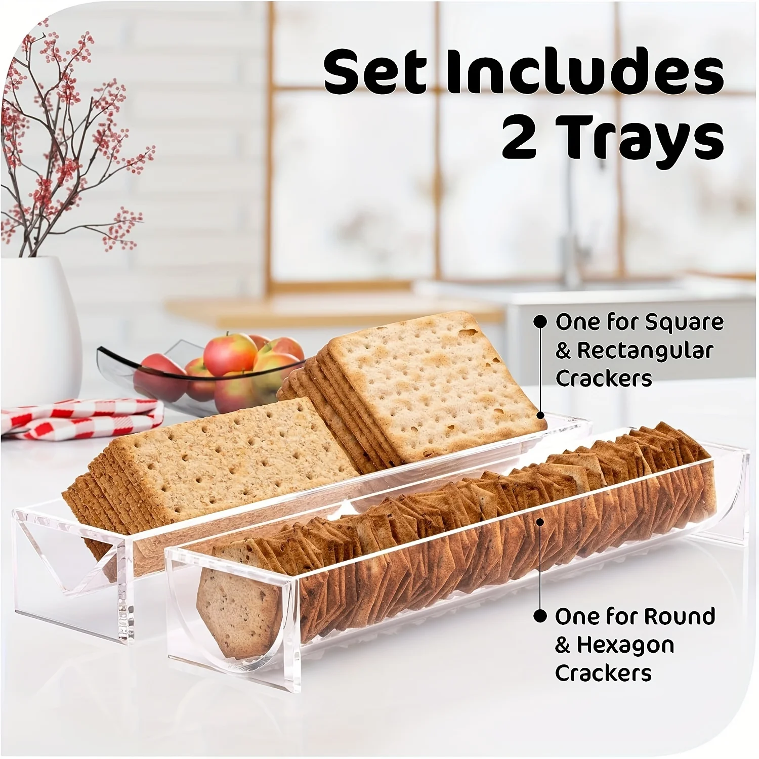 Rectangular Acrylic Cracker Holder Set - Clear, Durable Serving Trays for Stylish Entertaining & Display