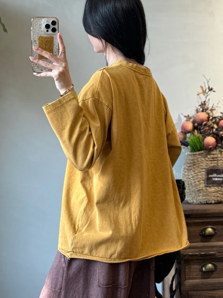 Amax LuluE Brand Design 2025 Fall Womens Fashion Loose Leisure Tshirts Females Classic Vintage Luxury Clothes Elegant Soild Tops