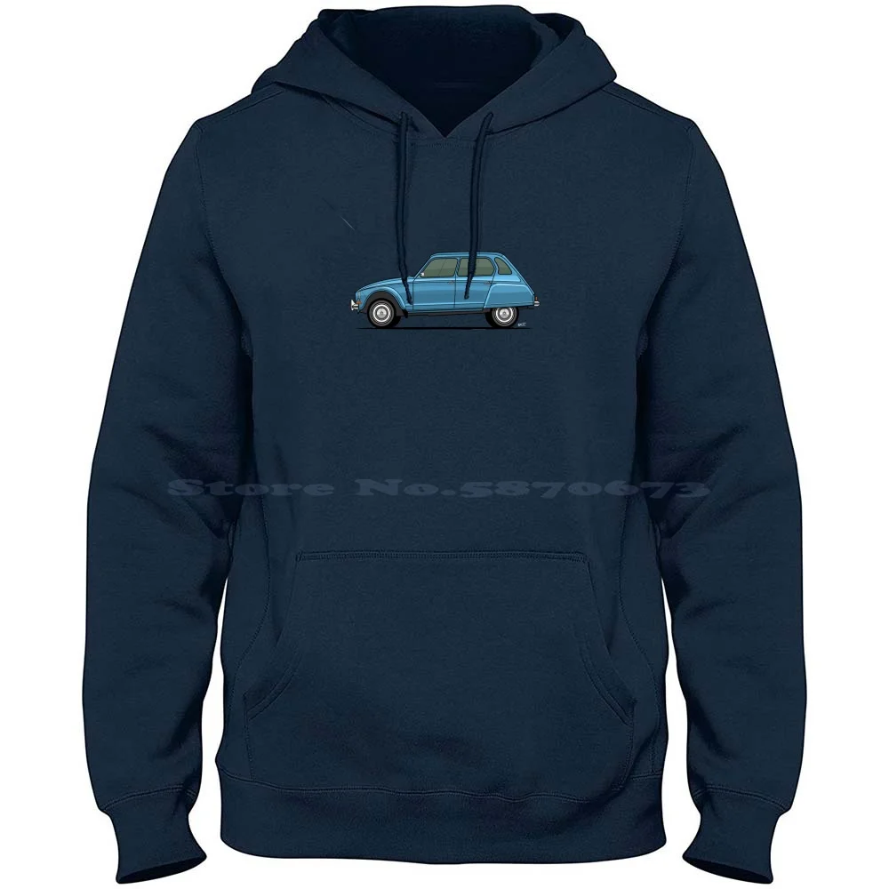 Ci Troen Dyane Single Side View Illustration-Blue 100% Cotton Hoodie T Shirt Citron Dyane 6 A Series Classic French Cars