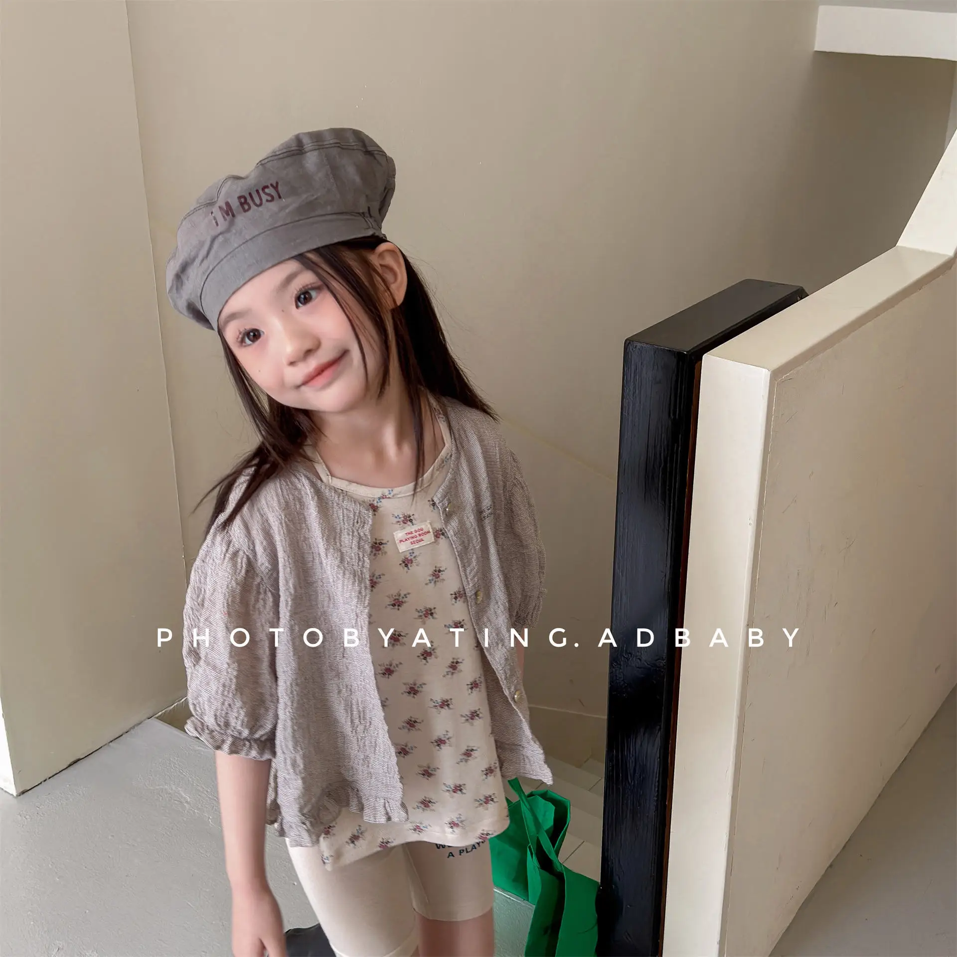 

2026 Summer New Girls Short Sleeve Shirts Children Solid Cardigan Baby Girl Puff Sleeve Blouse Toddler Cotton Tee Kids Clothes