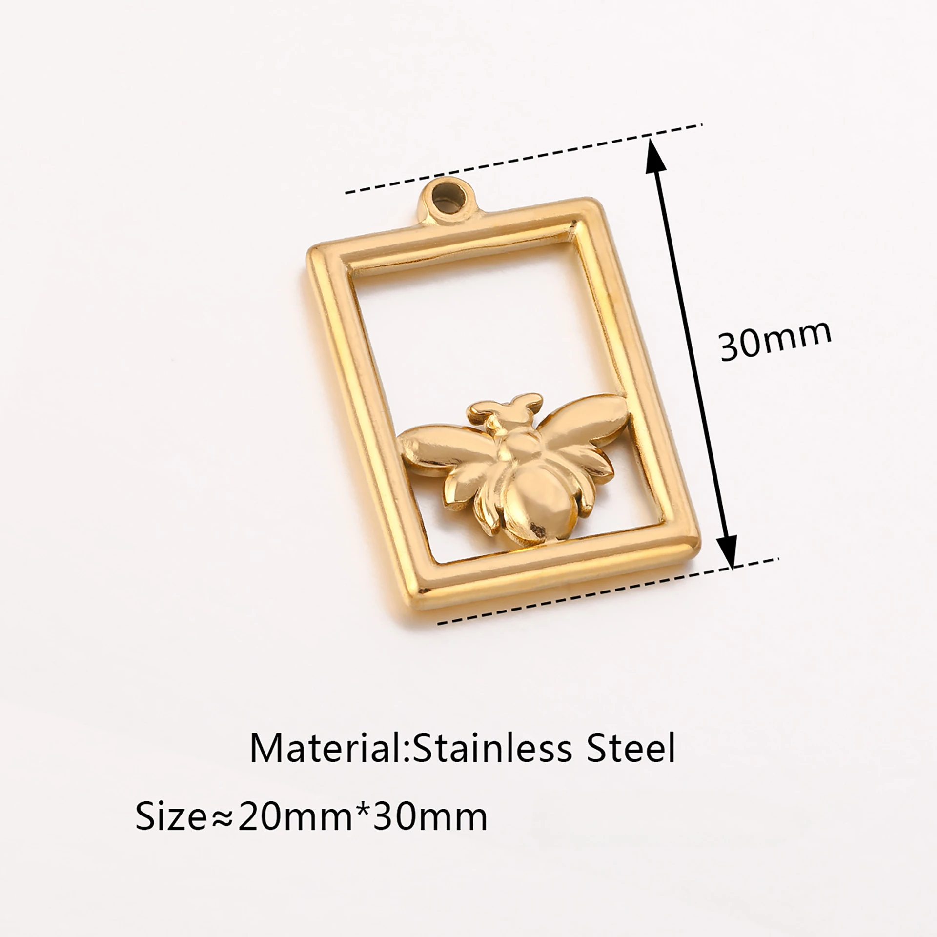 WZNB 3Pcs Bee Square Frame Stainless Steel Charms Pendant for Jewelry Making Handmade Earring Necklaces Diy Accessories