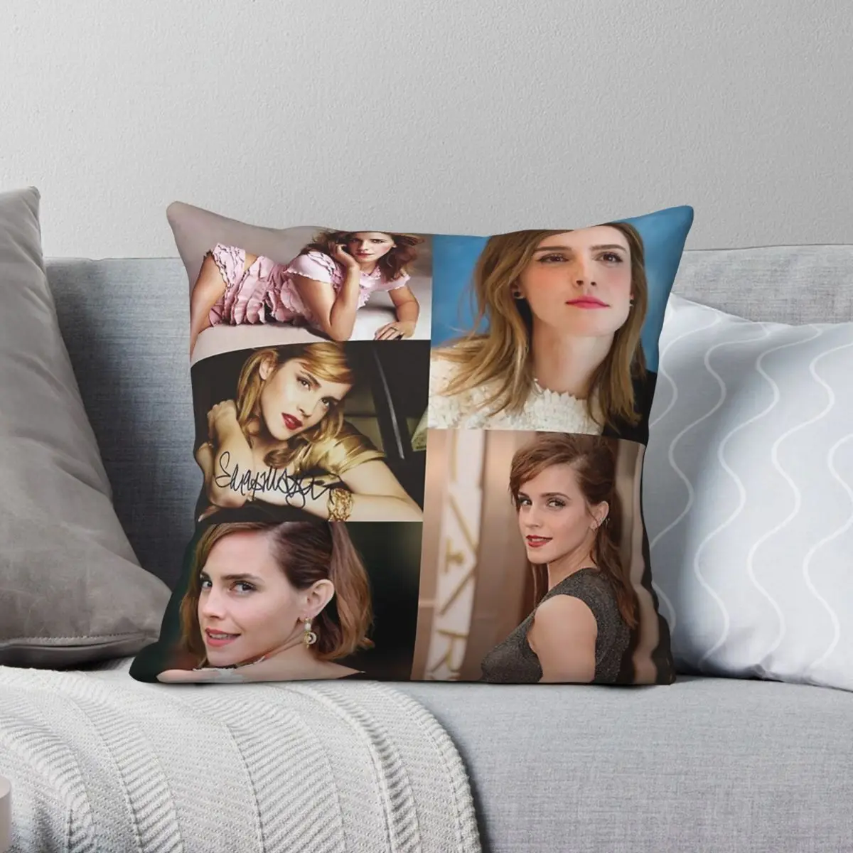 

Emma Watson Autograph Pillowcase Polyester Linen Velvet Creative Zip Decor Car Cushion Cover