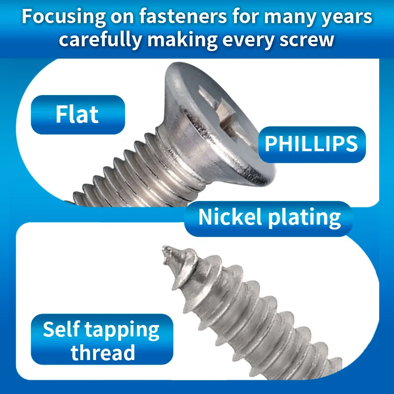 M3 Silver Cross Self tapping Silk Wood Screw Nickel Plated Flat Head Self tapping Screw Sink Head Screw