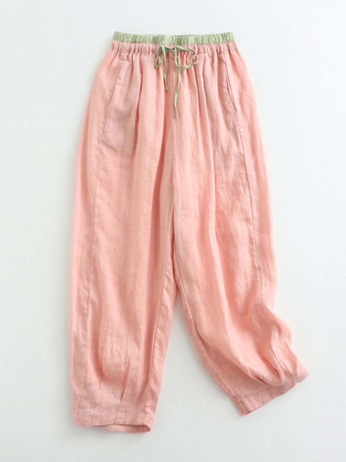 Summer Thin Cotton Linen Harem Pants Women's plus Size Loose Fit Belted Nine Points Carrot ape Trousers Artistic Commute Sle