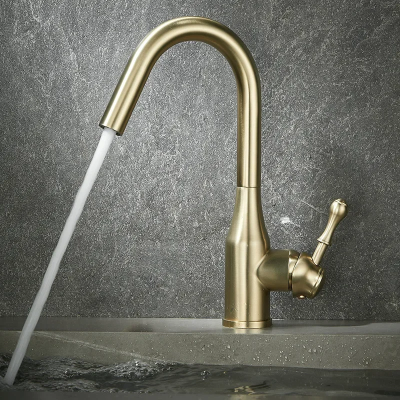 

Brushed Gold Bathroom Faucet SUS304 Bathroom Basin Cold And Hot Water Mixer Sink Tap Single Handle Deck Mounted Tap