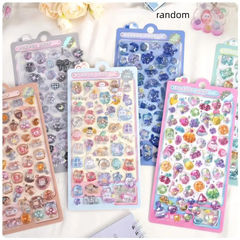 3d alívio geléia adesivos dos desenhos animados animal adesivo doces fantasma coelho adesivos estéticos diy caso de telefone diário papelaria adesivo