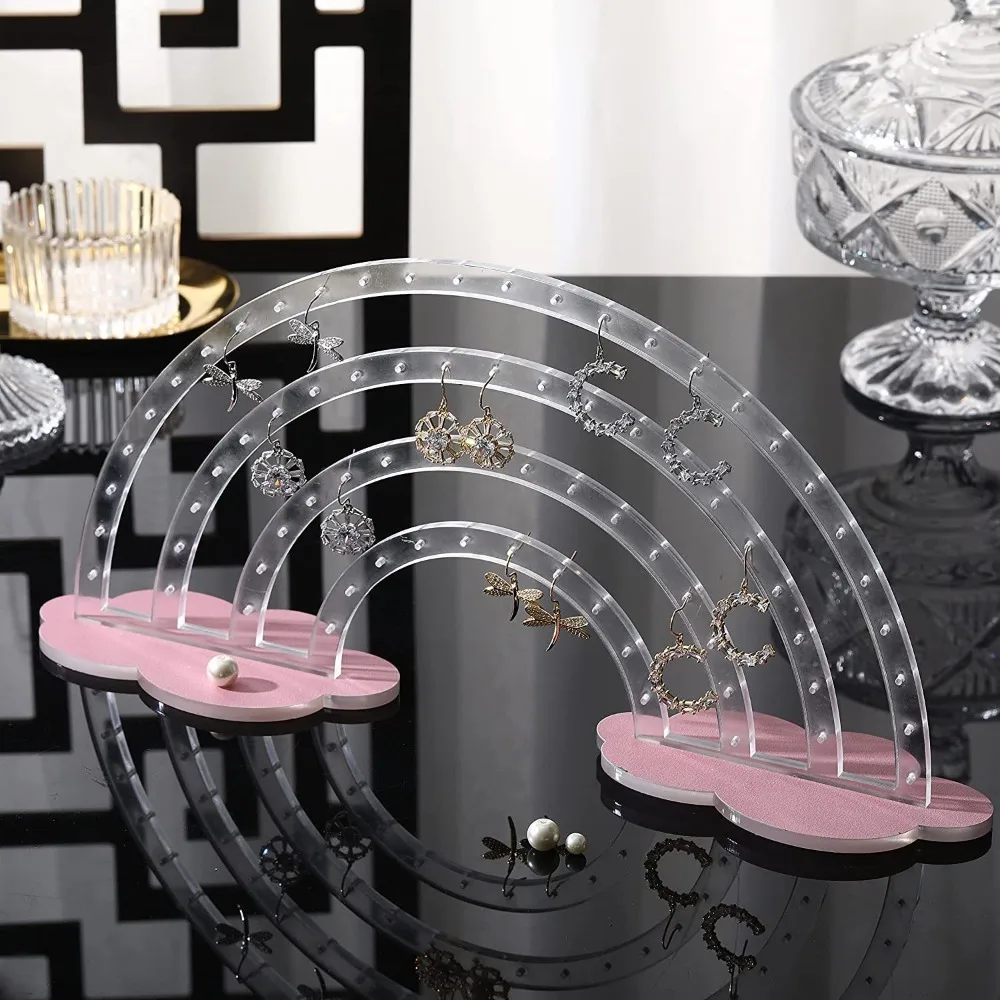 

Jewelry Organizer Cloud Rainbow Earrings Stand Desktop Display Detachable Ear Studs Display Holder Transparent Stable