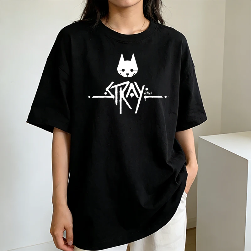 New Stray Game Cat Harajuku Casual T Shirt Women Casual Fashion Loose Cute Cat Round Neck Pure Cotton Short Sleeve T Shirt