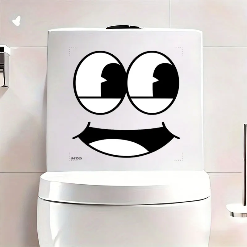 1Pc Funny Toilet Wall Sticker, Fun Black and White Smiley Face, Suitable for Toilet Seats, Bathroom Glass, Washbasins, Refrigerators, Furniture, Desks, Cabinets, Doors and Windows, and Wall Decals. Fun and Attractive Stickers That Are Practical and Easy to Use, Creating a Warm and Fun Space. a Creative and Thoughtful Gift for Family, Friends, and Loved Ones