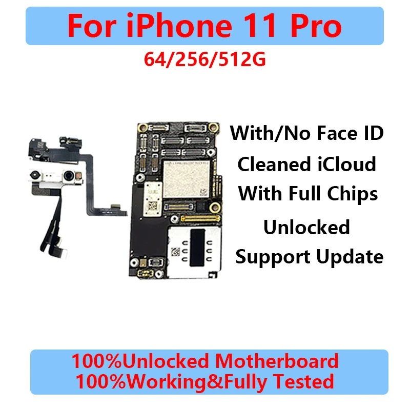 100%Working Unlocked Motherboard For iPhone 11 Pro Max Logic Main Board With Face ID Fully Tested Support System Cleaned iCloud