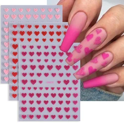 3pcs Glitter Love Heart 3D Nail Stickers Luxury Red Pink Love Nail Decals DIY Adhesive Slider Valentine Romantic Manicure Decor