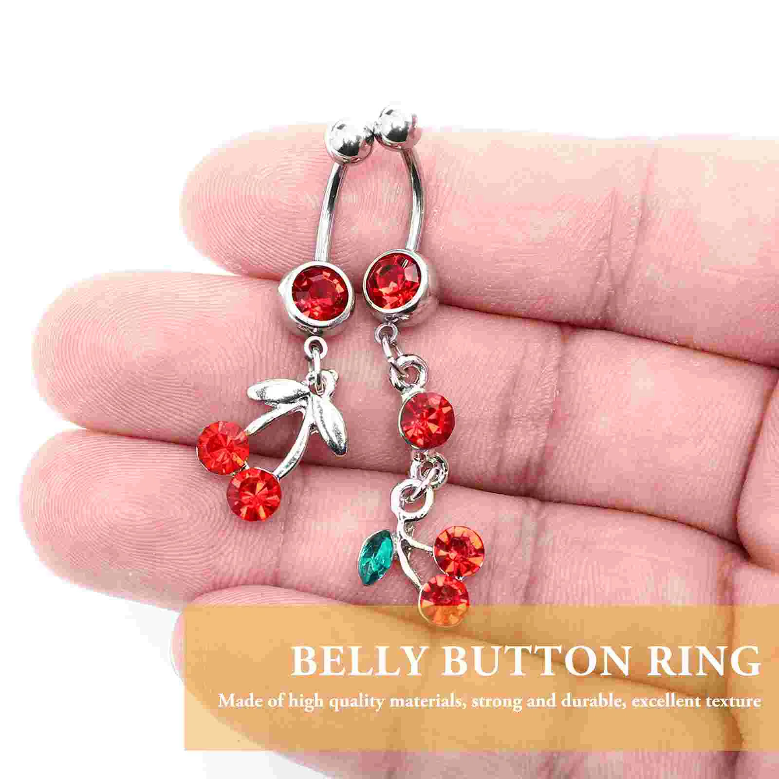 Fruit Cherry Navel Charm Belly Ring Crystal Metal Rhinestone Body Piercing Jewelry