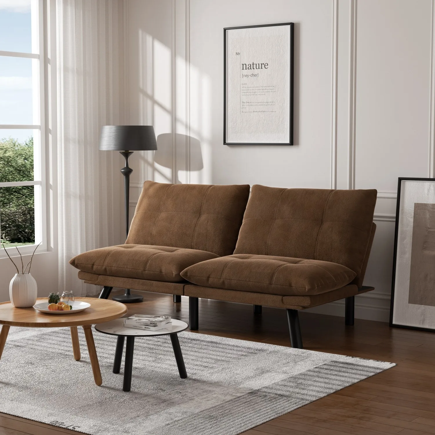 #Convertible Folding Sofa Bed 2-Seater Modern Upholstered Sleeper Adjustable Armrests Backrest