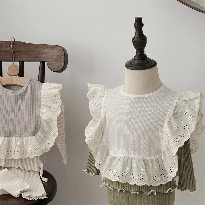 MILANCEL New Autumn Baby Clothes Set Infant Pit Strip Underwear Set +Lace Smock Toddler Girls Outfit 3PCS