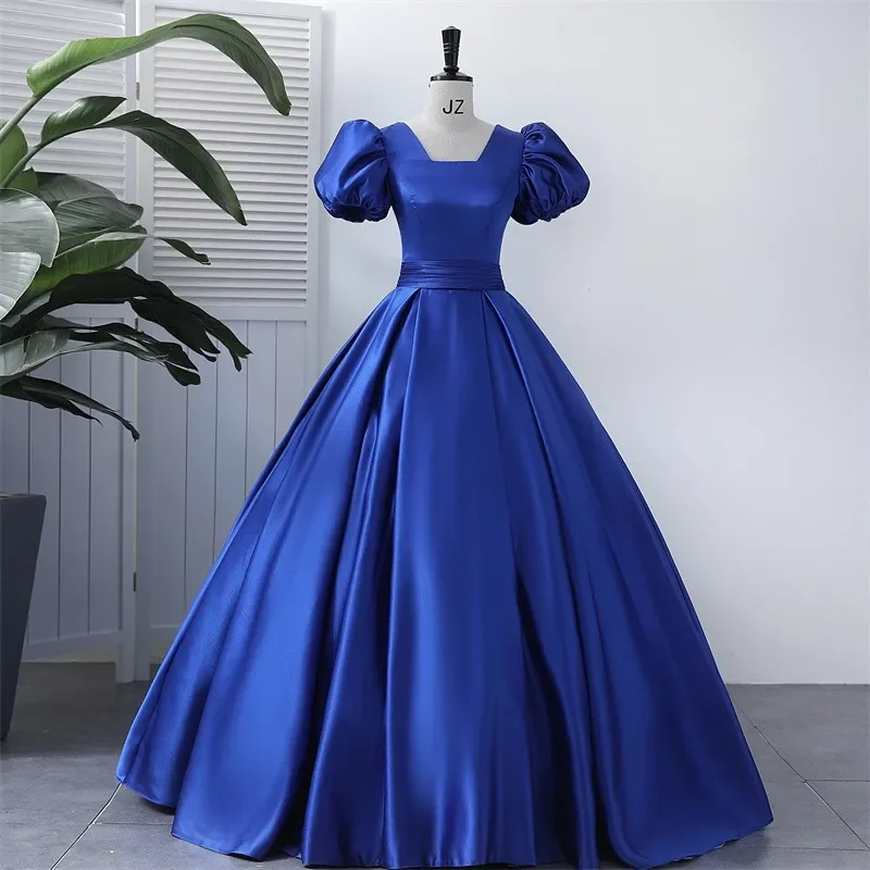 

Elegant A Line Satin Quinceanera Dresses Puffy Sleeves Prom Party Dress Solid Pleat Wedding Celebrity Gowns Вечерние Платья