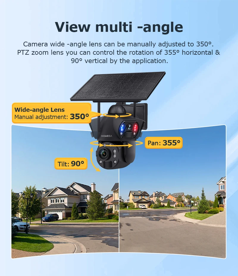 INQMEGA 6K 12MP 60X Zoom 4G Solar Camera Dual Lens Dual Screen Human Detect Auto Tracking Outdoor 10W Solar Panel WIFI CCTV