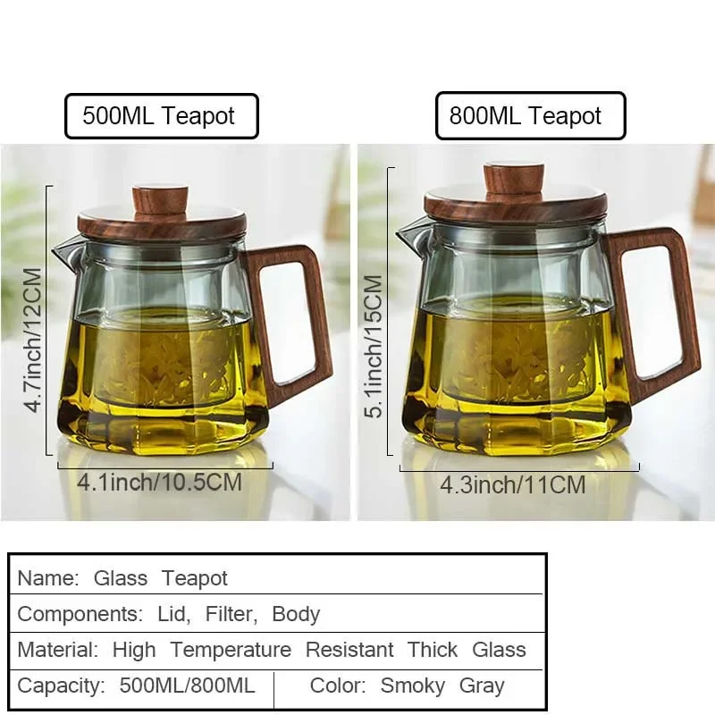 Heat Resistan Glass Wooden Handle Tea Sets Puer Kettle Coffee Pot Gas Stove Electric Pottery To Boil Teapot 800ML