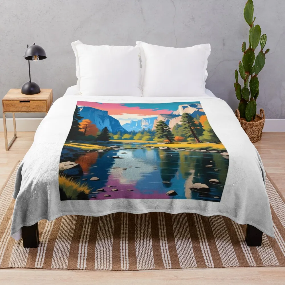 

Yosemite National Park, California, USA, design in pop art style Throw Blanket Quilt for sofa Picnic Blankets