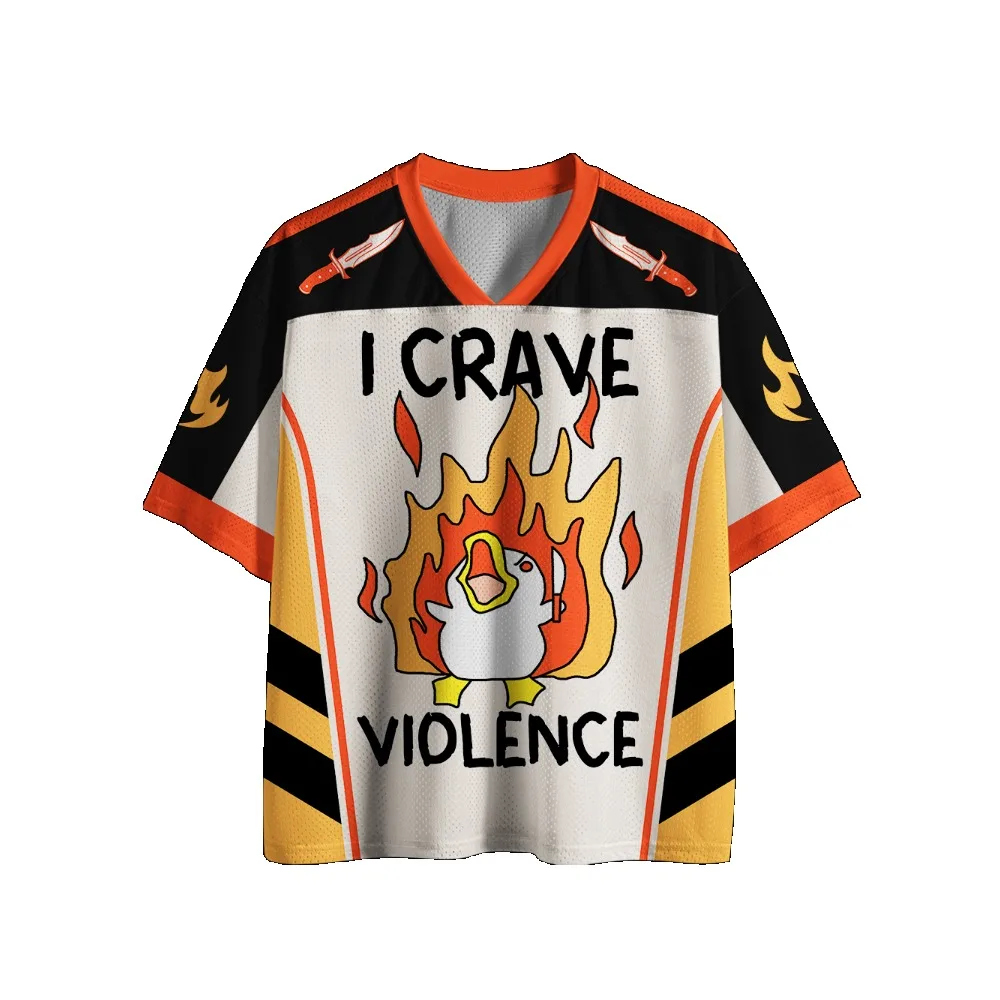 Gothic Football Jersey Vintage Print V‑Neck Short Sleeve Cropped Jersey Y2K Alt Punk Streetwear Harajuku Oversized Sport Tee image 3