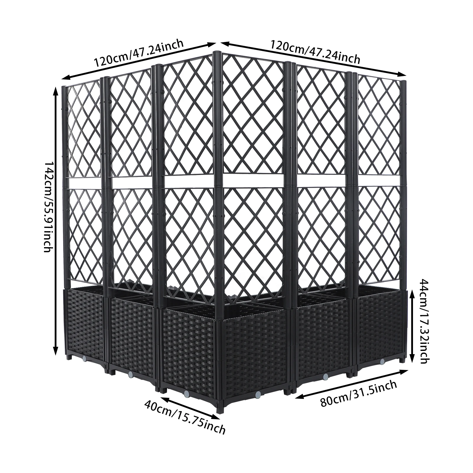120×120×142cm 5区画 屋外 庭用 昇降式プランターボックス 水貯蔵機能付き