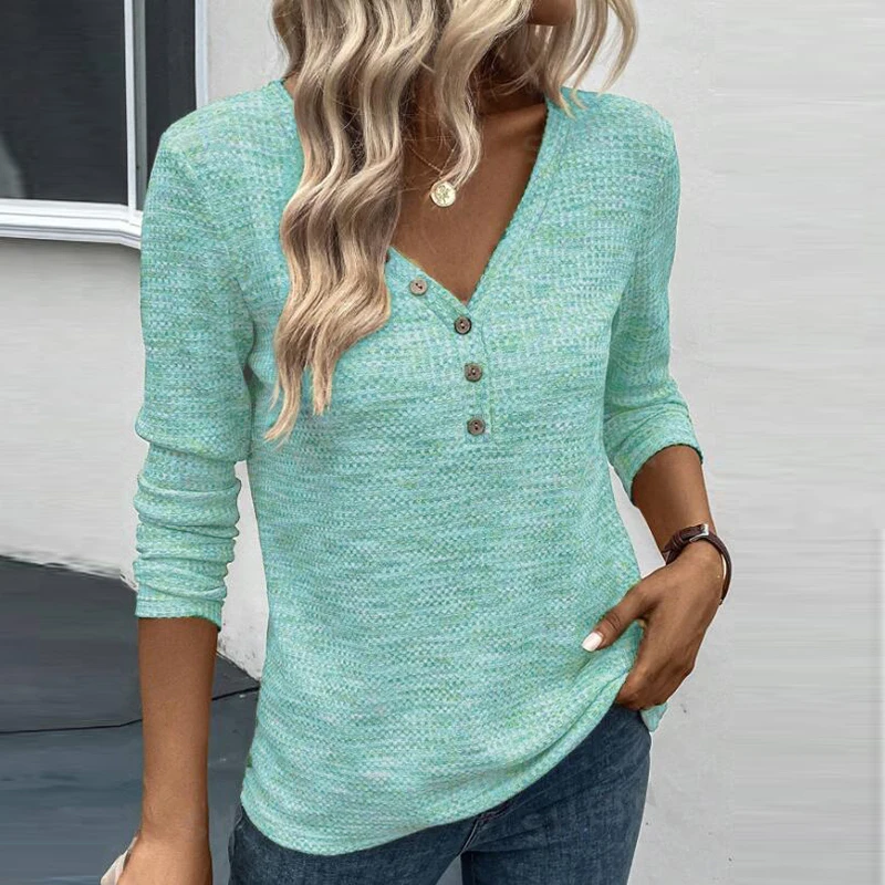 Autumn Long Sleeve Blouse Women Casual V Neck Loose Button Shirts For Women Elegant Pullover Casual Blusas Woman 2024