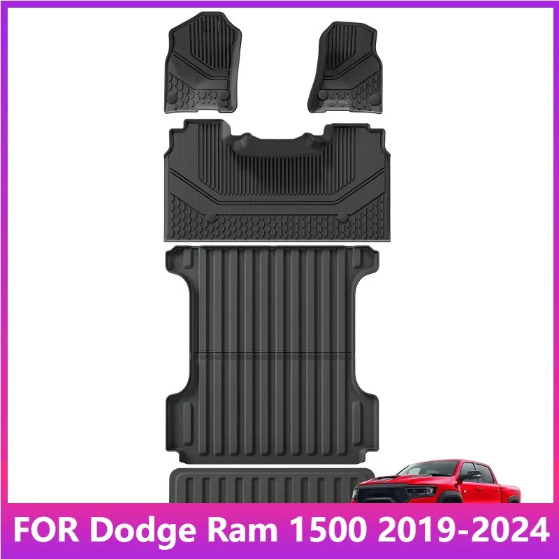 for Dodge Ram 1500 2019-2024 New Body (Not Fit Classic Models) Rear Row With Underseat Storage Box TPE Floor Liner Black