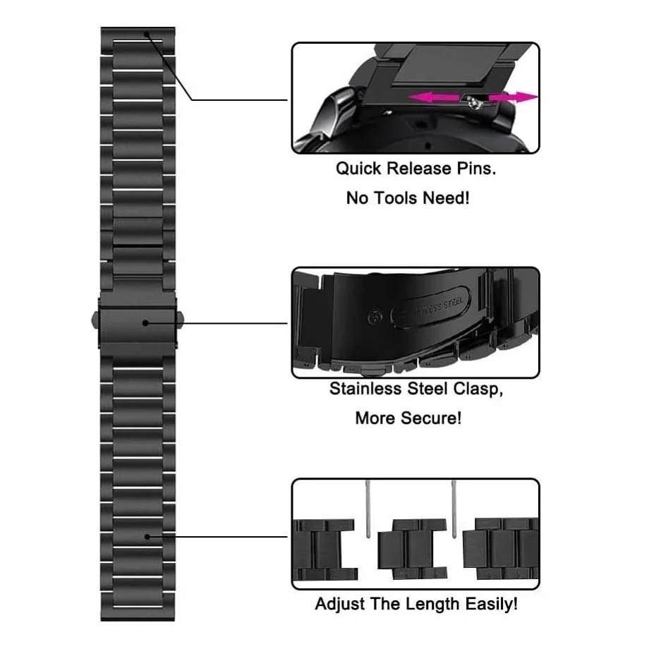 Bracelete de relógio em aço inoxidável Milanese, Quick Release, 22mm, 20mm, 42mm, 46mm, Gear S3 Active 2, Huawei GT3 Pro, GT2e