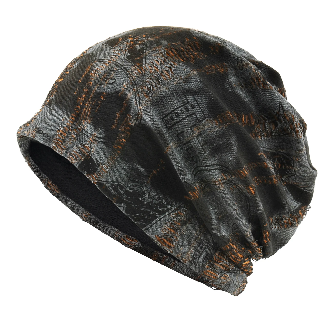 Beanie-Mütze mit Buchstaben-Aufdruck für Damen und Herren, Vintage-Design im Distressed-Look ​ Unisex-Kopfbedeckung im Wasteland-Stil für Frühling und Sommer