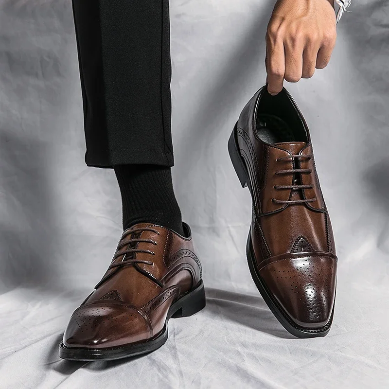 Luxury British Brogue Leather Shoes Men Fashion Party High Quality Casual Men Shoes Driving Classic Slip on Dress Office Lacing image 3